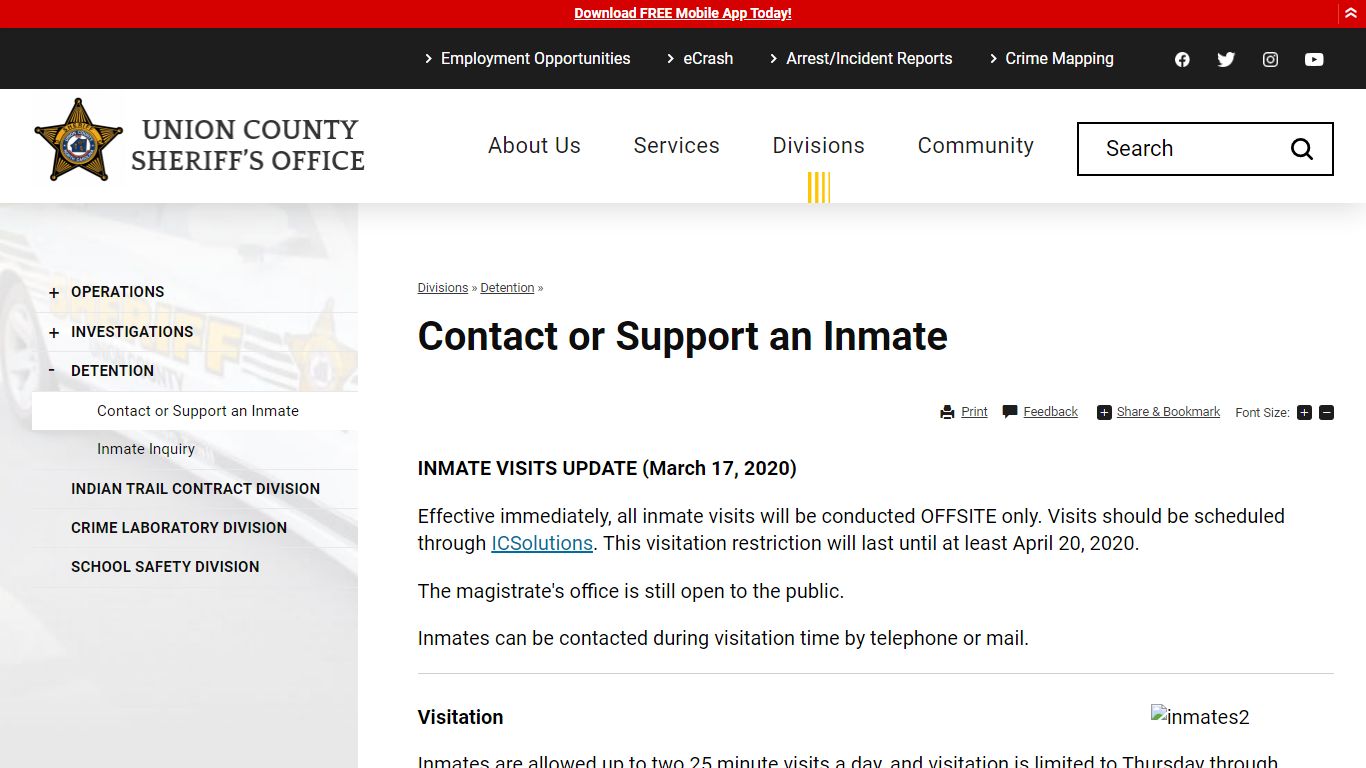 Contact or Support an Inmate | Union County, NC - Sheriff